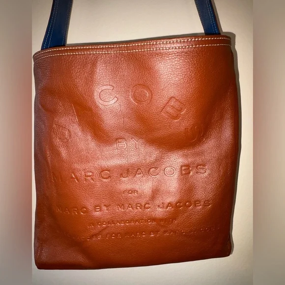 Marc Jacobs Reversible Leather Tote Brown Blue Shoulder Bag - Picture 2 of 10